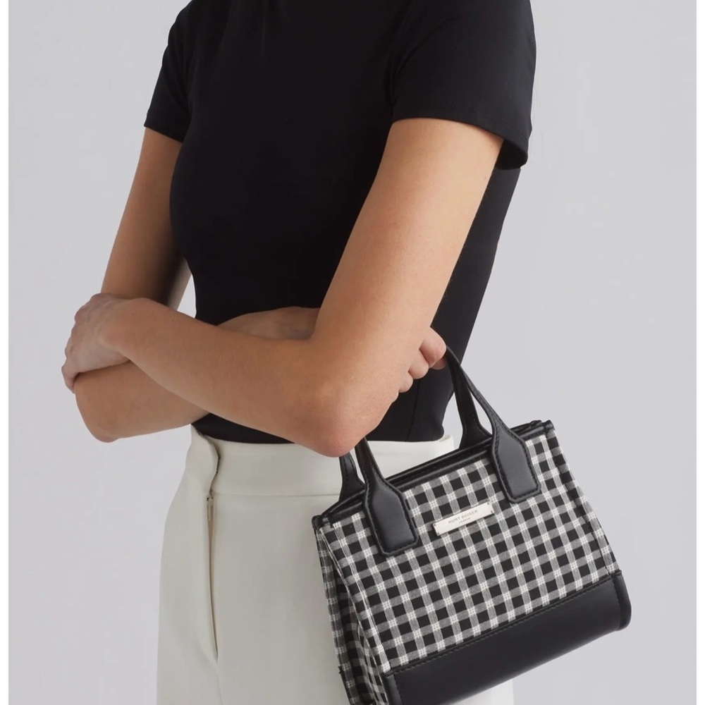 Kurt Geiger London Surrey Small Tote Bag in black-and-white gingham. - Picture 6 of 7